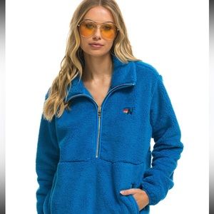NWOT aviator nation blue cina half zip teddy